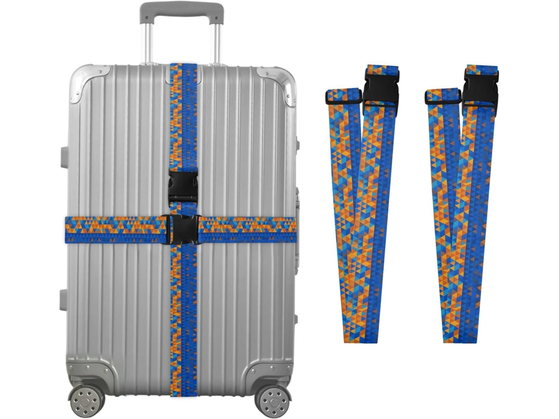 Conjunto De 2 Cintas Bagagem Abstratas Em Azul E Laranja Para Malas, Cintas De Viagem, Acessórios Para Cintos, Conector