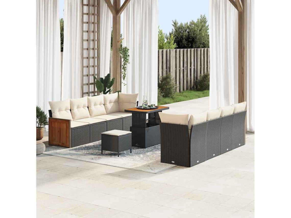 Vidaxl Conjunto De Sofá De Jardim 12 Pcs Preto E Creme Vime Pe