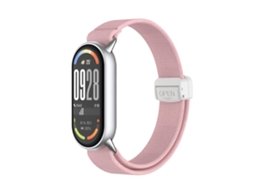Bracelete para Xiaomi Smart Band 10/9/8 Nylon Elástico Cabeça de Metal Fivela Magnética Rosa Pérola XIAOMOYU