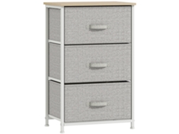 Mesa de Cabeceira com 3 Gavetas de Tecido para Quarto Sala e Corredor 45x30x71 Cm nas Cores Cinza e Branco VOLTEDGE