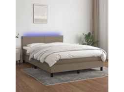 Vidaxl Cama Box Spring Colchão/led 140x200 Cm Tecido Cinza-acastanhado