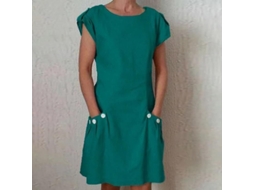 2026 vestido Curto de Manga Curta para Mulher com Botões e Bolsos, Casual de Verão de Cor Solida, Gola Redonda
