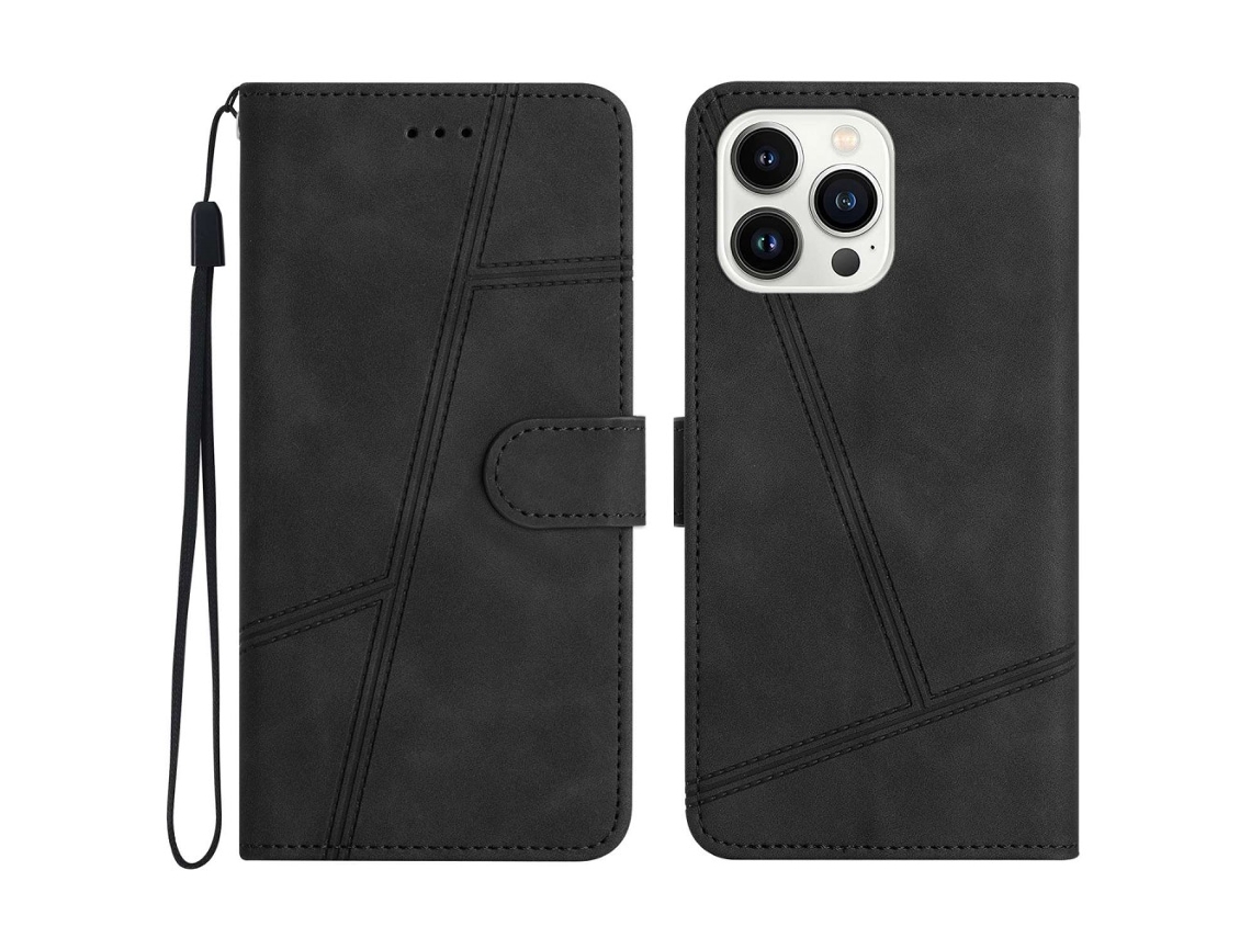 Capa Em Couro Pu Cor Preto Para Iphone 16 Pro Max