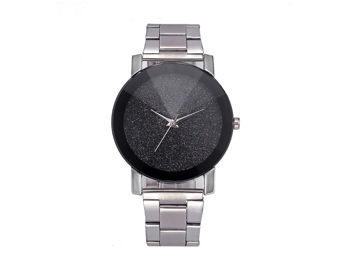 Relógio de pulso analógico de quartzo com pulseira de aço, estilo simples para homens e mulheres (preto)