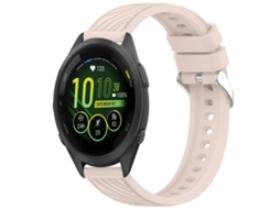 Bracelete Para Garmin Forerunner 265s (18mm) - Silicone - Textura Listrada - Fivela De Aço Prate Rosa