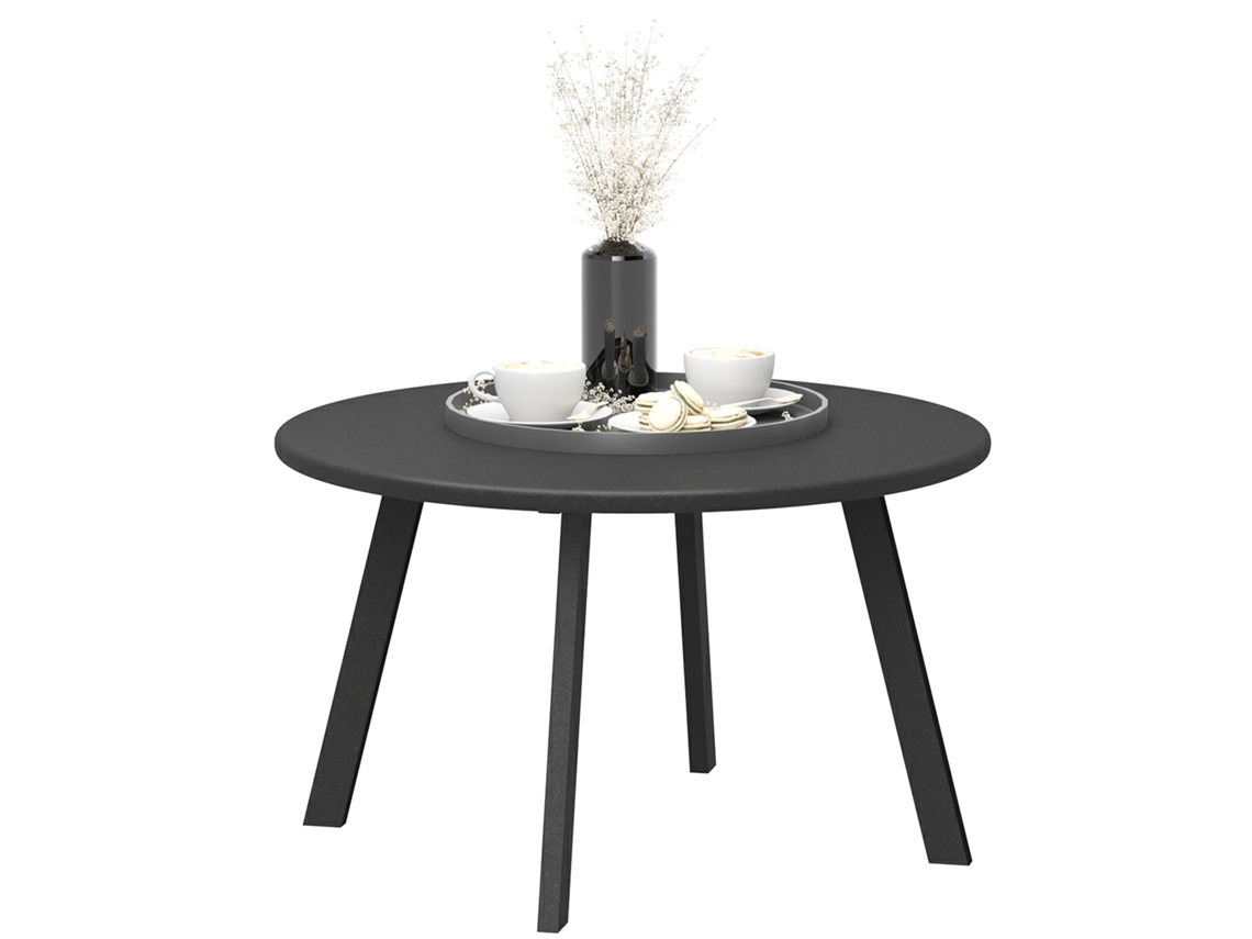 Mesa de centro redonda de metal com pés antiderrapantes e borda segura para varanda (Ø70x42 cm) cinza ZENCORE SERVICES