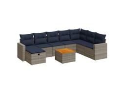 Conjunto de 9 Sofás para Jardim com Almofadões Vime Pe Cinzento MAISON EXCLUSIVE (90x200 cm)