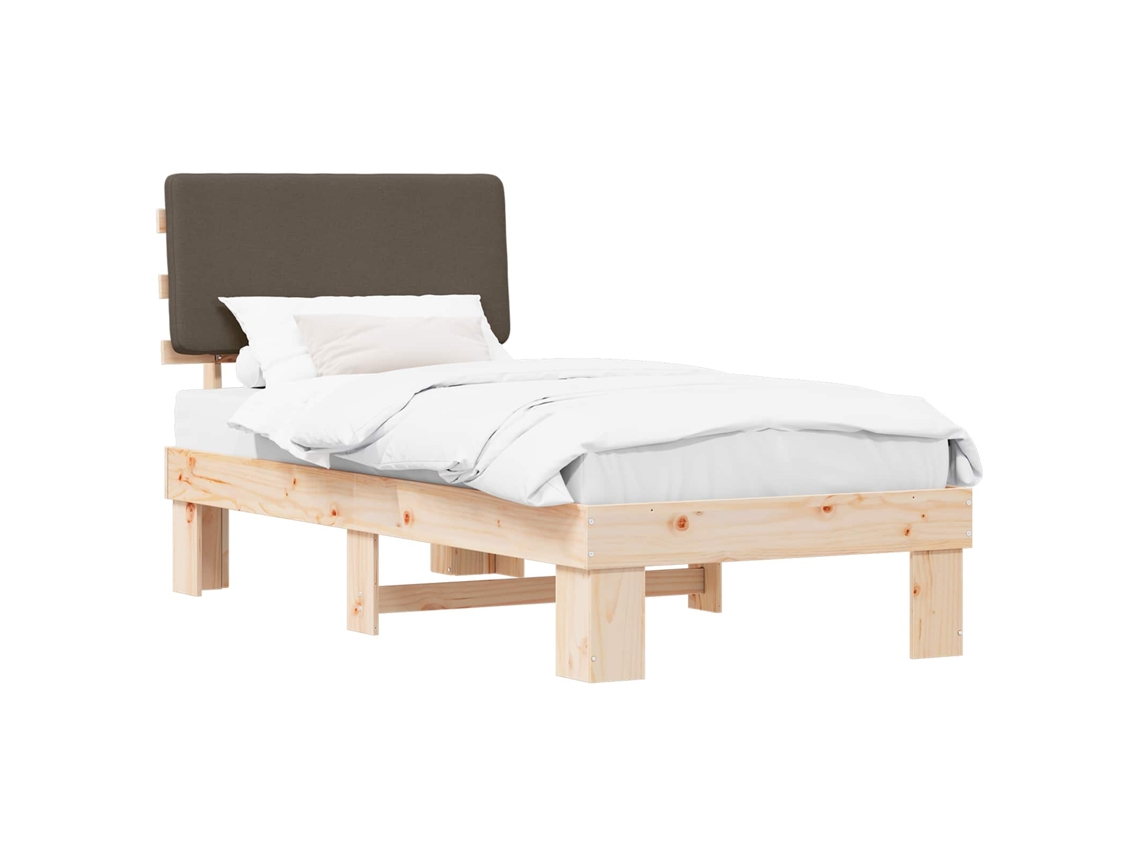 Estrutura de Cama com Cabeceira Estofada em Cinzento Acastanhado MAISON EXCLUSIVE