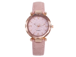 Relógio de Pulso Feminino de Quartzo Elegante com Mostrador Redondo em Couro Rosa