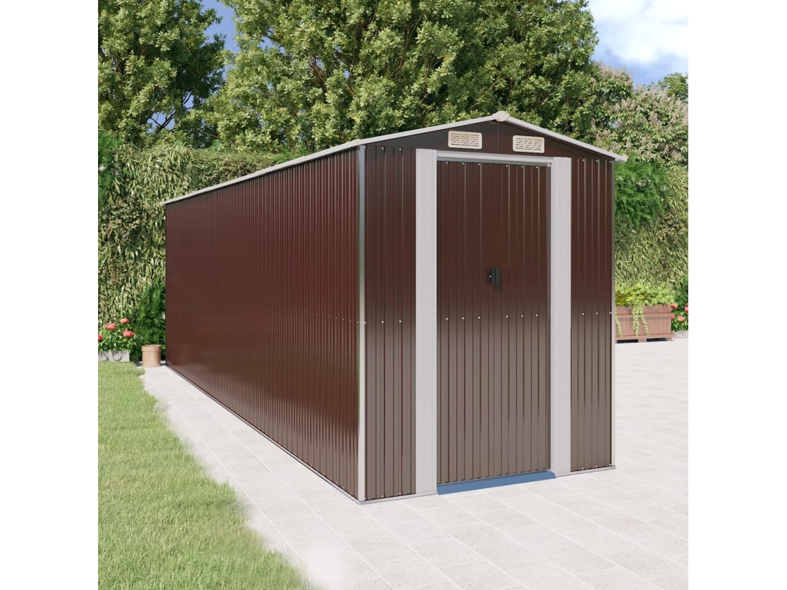 Vidaxl Abrigo De Jardim 192x606x223 Cm Aço Galvanizado Castanho-escuro
