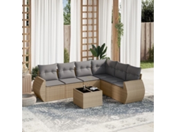 Vidaxl 7 Pcs Conjunto De Sofás P/ Jardim Com Almofadões Vime Pe Bege
