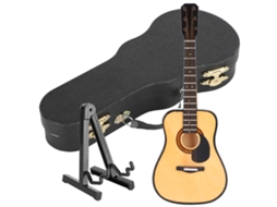 Modelo Guitarra Madeira com Estojo e Suporte para Boneca