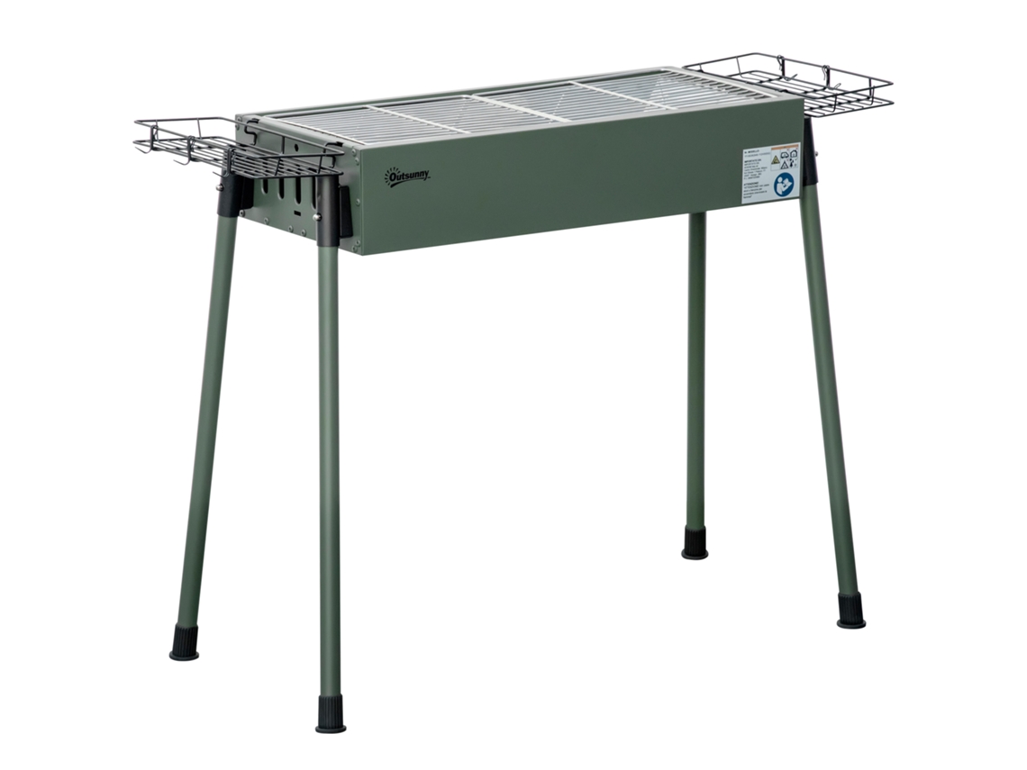 Churrasqueira a Carvão com 2 Grelhas de Aço Inox Portátil com 2 Prateleiras para Temperos com Ganchos 77x30x70 Cm Verde PONTOCASA