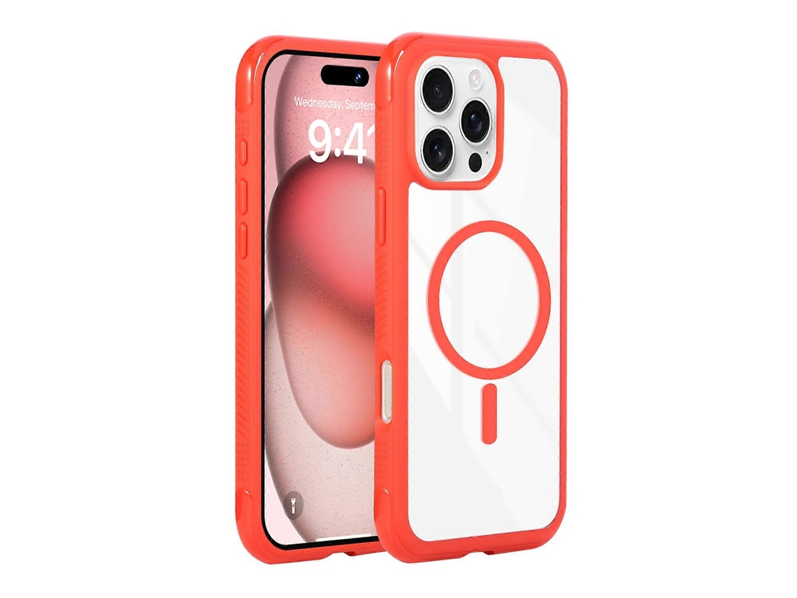 Capa Tkdaddy Para Iphone 16 Pro Compatível Com Magsafe Tpu Pc, Capa Protetora Transparente Vermelha