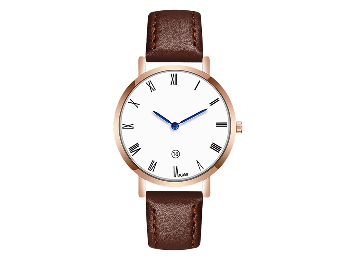 Relógio Masculino de Pulso Casual com Pulseira de Couro Pu Estilo Simples Marrom Escuro