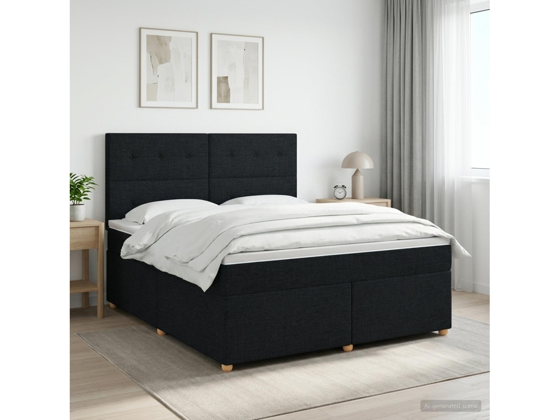 Vidaxl Cama Box Spring Com Colchão Preto 180 X 200 Cm Tecido