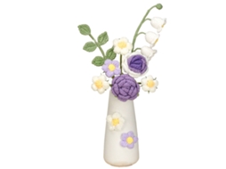 Flor de Lã Simulada em Crochê com Vaso Cerâmico Presente