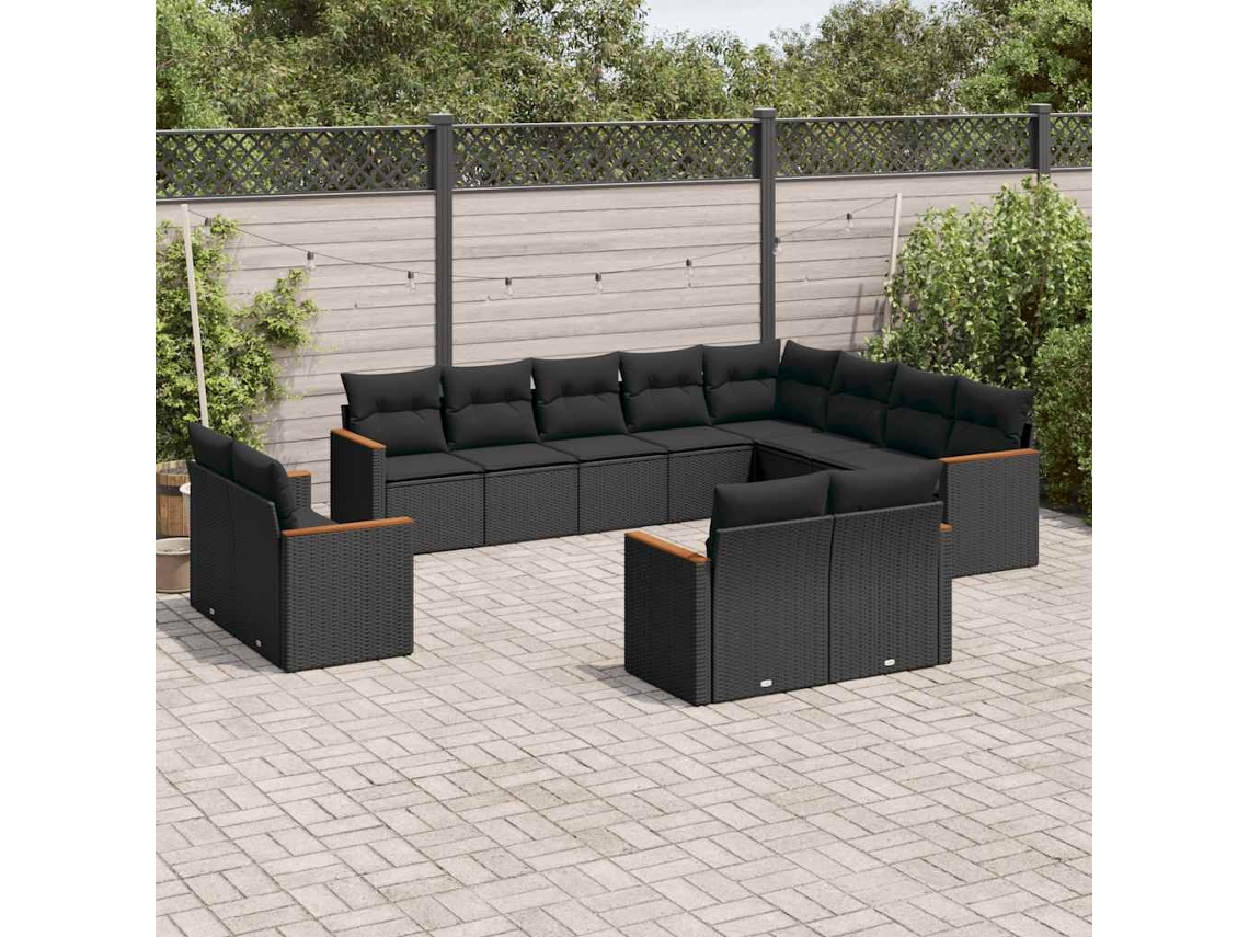 Vidaxl 12 Pcs Conjunto De Sofás De Jardim C/ Almofadões Vime Pe Preto