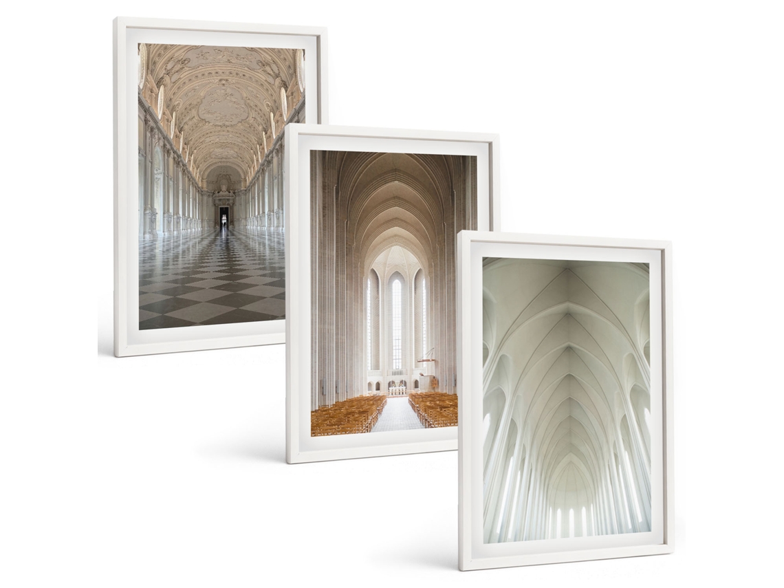 Quadros Decorativos Para Parede Interiores De Edifícios Históricos Moldura Branca Quadros Para A Sala De Estar Espelharte (3 Piezas De 40x60 Cm)