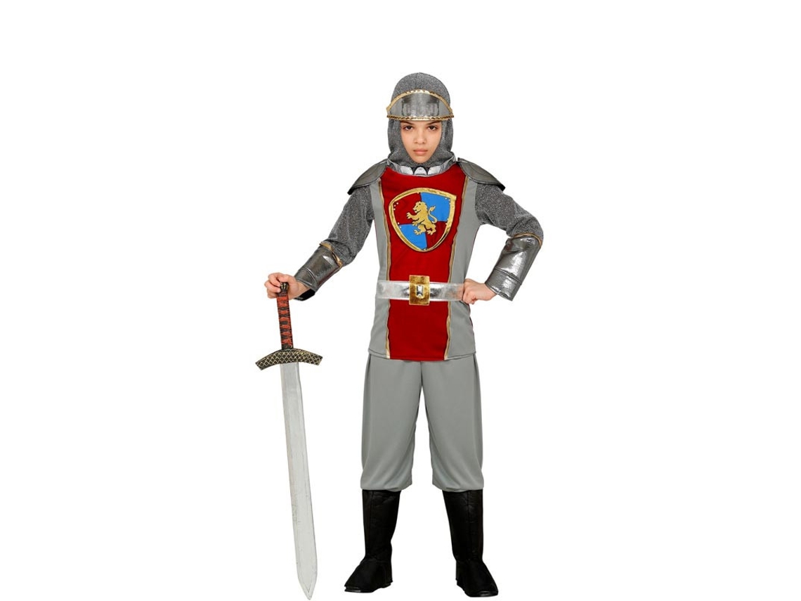 Fato de cavaleiro medieval cinzento com capuz para menino