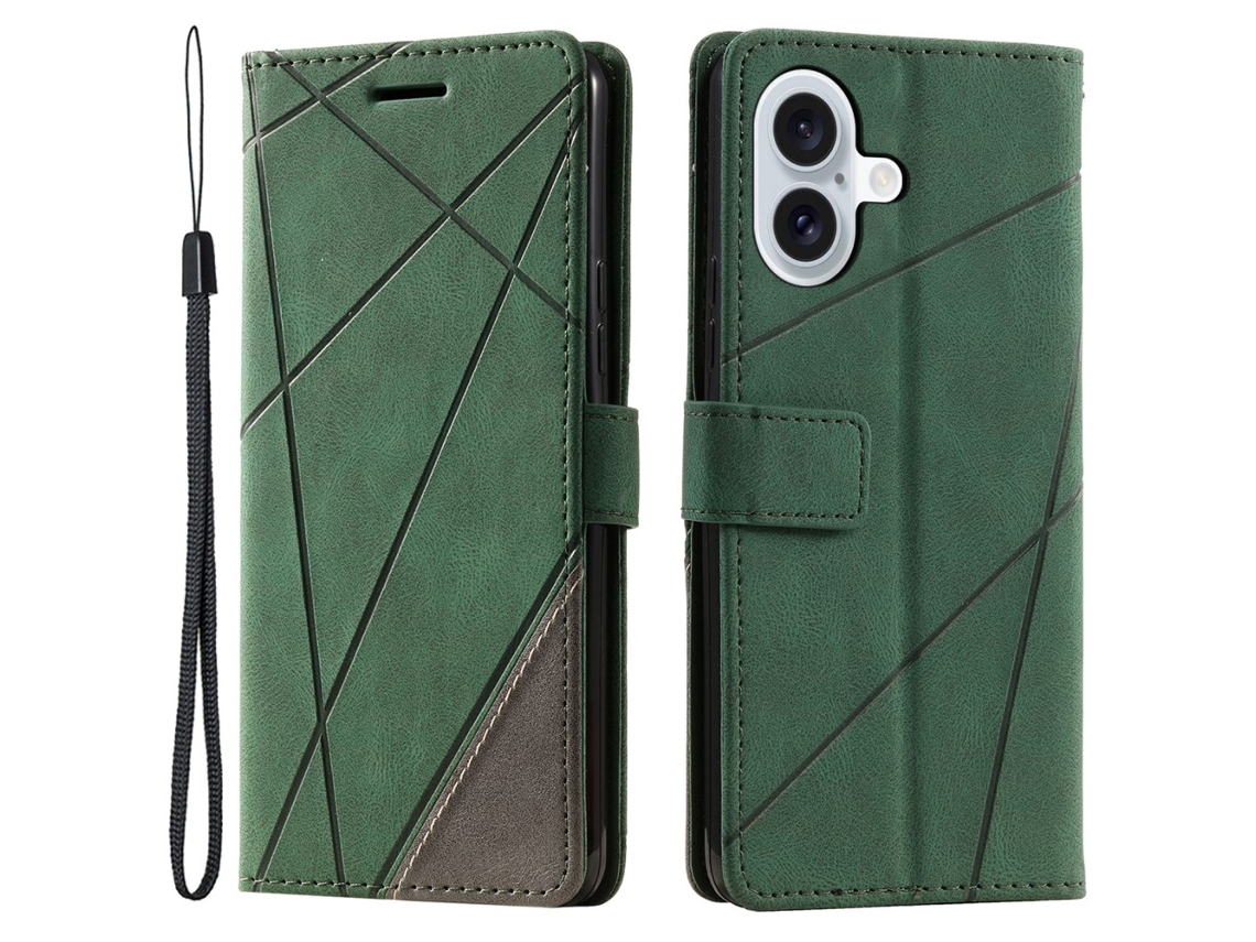 Capa Em Couro Pu Para Apple Iphone 16 Plus Verde