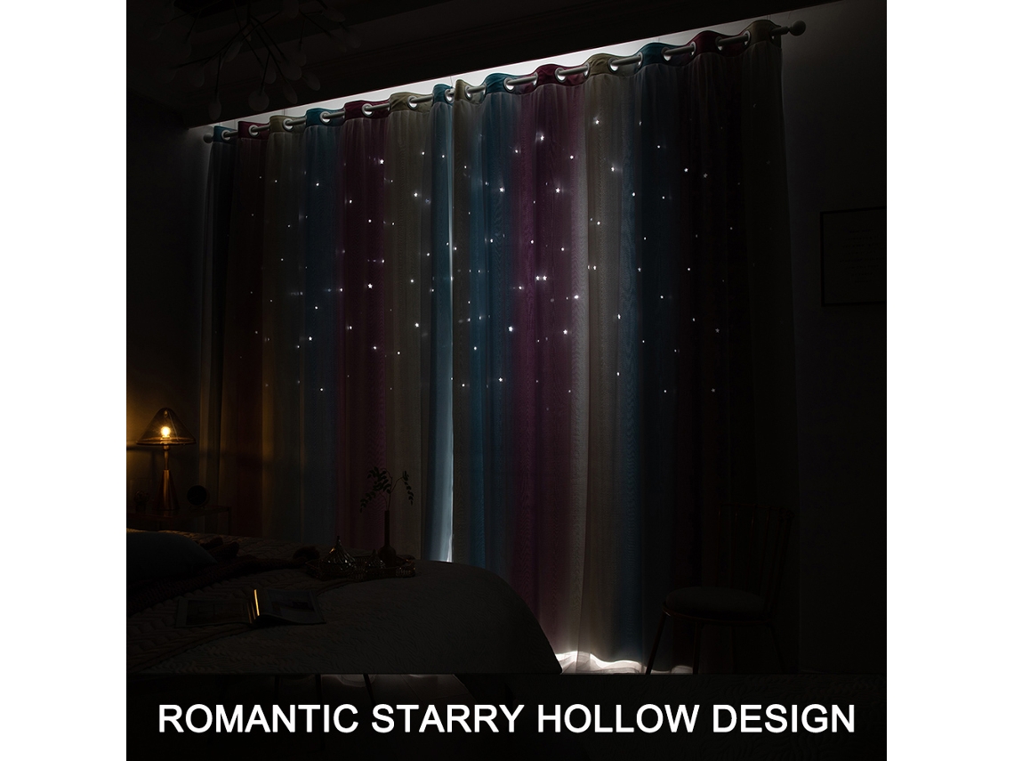 Cortinas Blackout Estrela Duas Camadas para Quarto Menina Sala de Estar com Anéis Plásticos