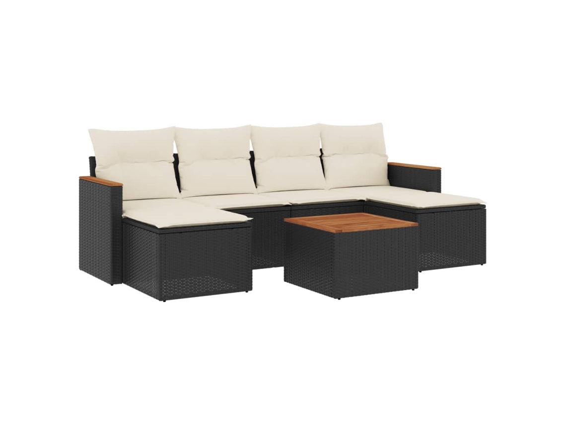 Conjunto de 7 Sofás para Jardim com Almofadões Vime Pe Preto MAISON EXCLUSIVE (7 pcs)