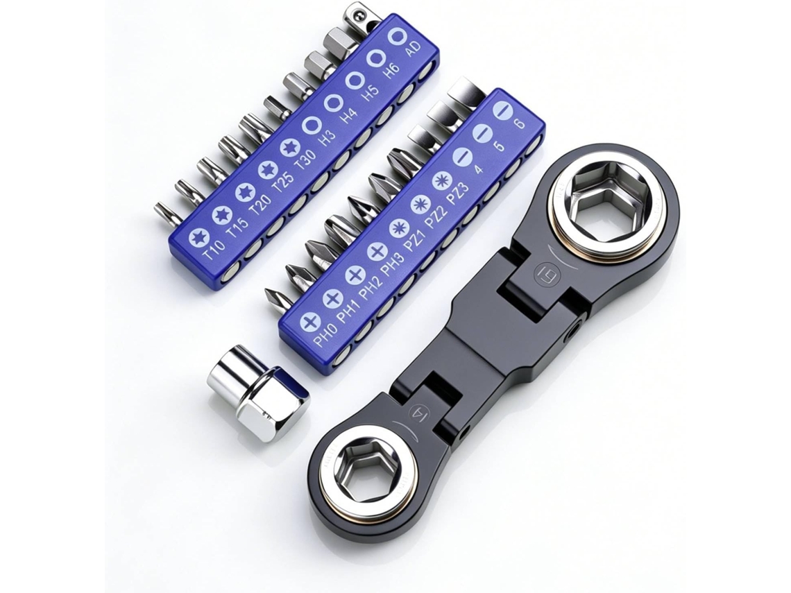 Chave Inglesa Portátil 26em 1com Catraca Dobrável, Bits E Soquetes, Compacta Com Estojo De Transporte, Ideal Para