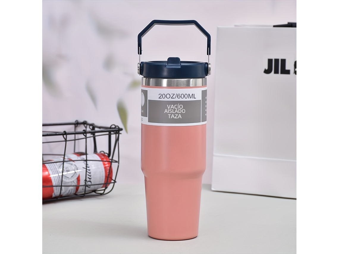 Garrafa Térmica Portátil De Aço Inoxidável Com Parede Dupla E Alça (rosa).