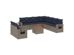 Conjunto de Sofá de Jardim, 10 Peças, Almofadas, Rattan Cinza MAISON EXCLUSIVE