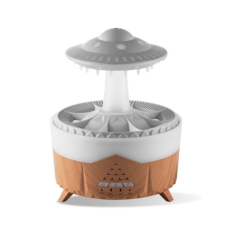 Umidificador De Aromas (branco E Marrom), Com Tecnologia Ultrassônica E Design Que Imita Nuvens De Chuva Multicoloridas.