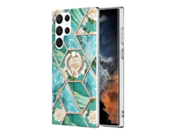 Capa Para Samsung Galaxy S23 Ultra 5g Com Estampa De Mármore E Flores Em Tpu Imd E Suporte De Anel.