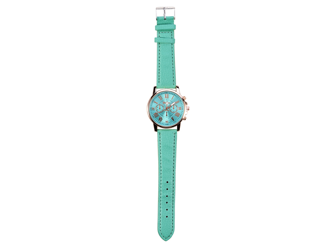 Relógio Analógico Feminino de Pulso Elegante com Pulseira Pu Verde Menta