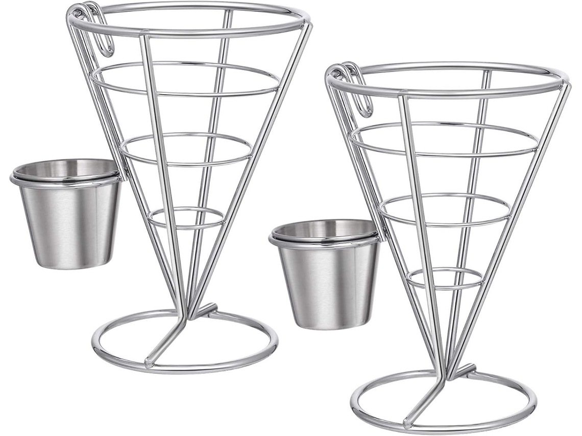 2 Cestos Para Batata Frita, Cesto De Metal Para Batata Chips Com Molhos Inclusos