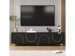 Móvel para TV KOMHTOM em Preto e Dourado, 170x38x44 cm, 4 portas texturizadas, abertura por pressão, prateleiras internas, Pés dourados