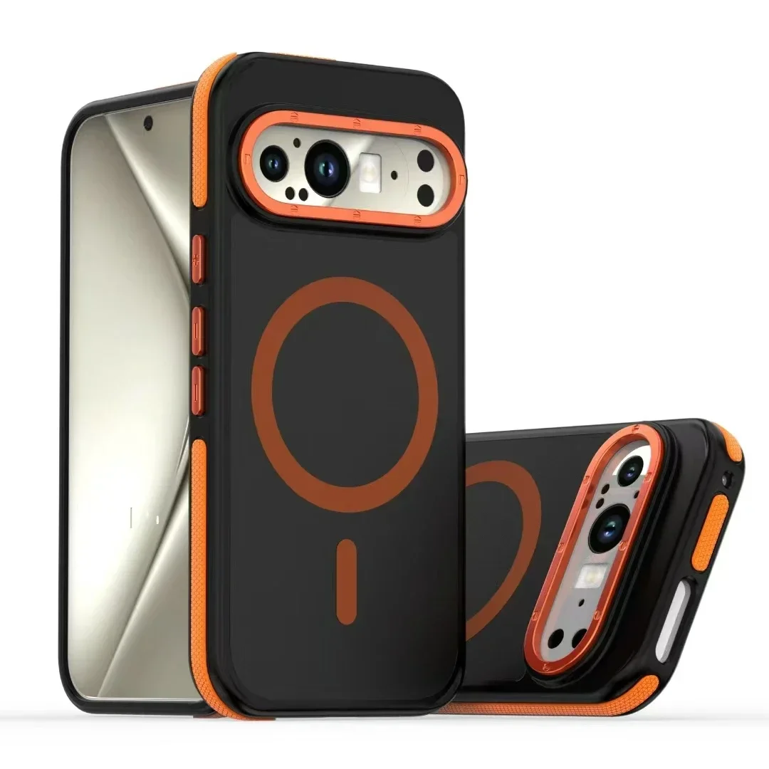(laranja, Google Pixel 9 Pro) Capa Protetora Transparente Premium, Carregamento Magnético, Capa Protetora À Prova De Choque.