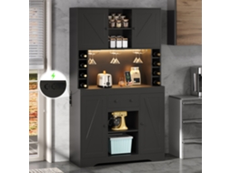 Armário Para Vinho 180×105×40cm, Prateleiras Moduláveis, Gaveta, Suportes De Copos, Led Mudança De Cor E Tomadas Práticas