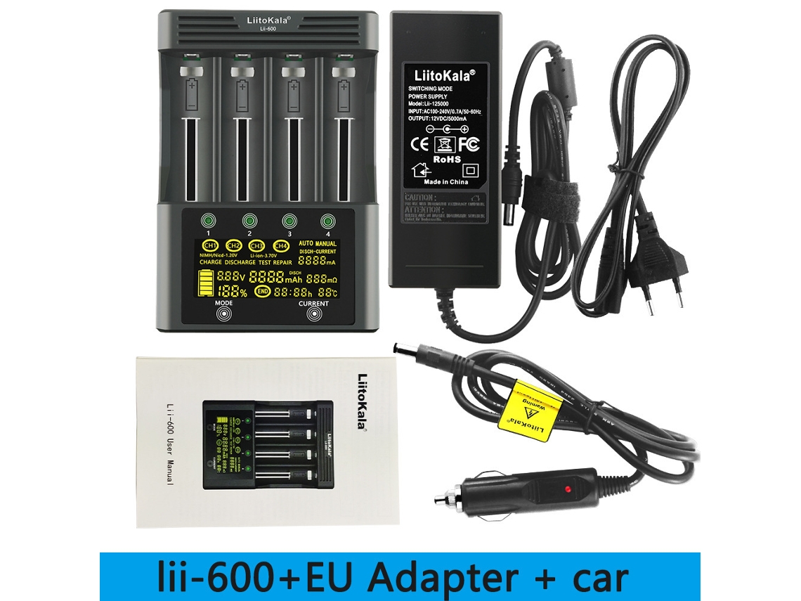 Lurelia Carregador De Bateria 3,7v 1,2v 4 Canais 1,65v 2,2v Para Baterias De Lítio Com Visor Lcd