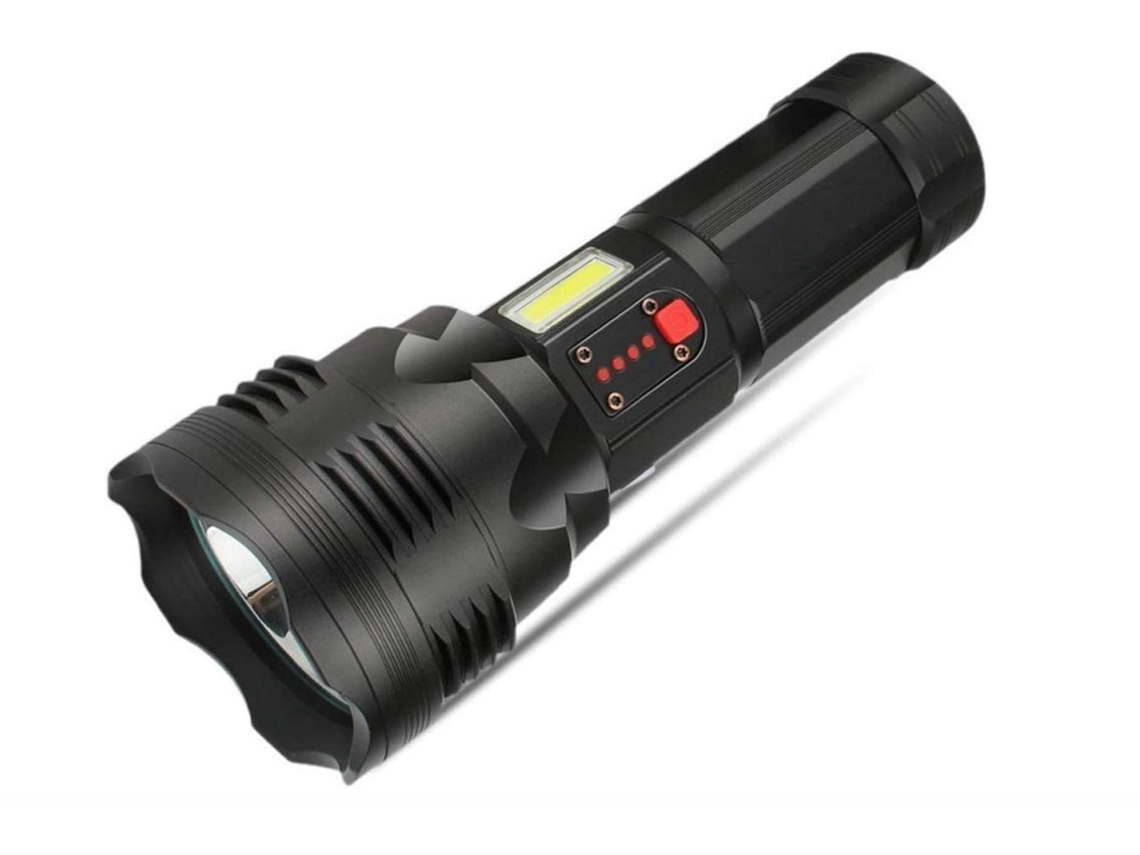 Lanterna Tática Led com Zoom Telescópico Usb Pode Carregar 4 Seções 2000mah Bateria de Lítio 3 Modos de Funcionamento Preto HALINUIA