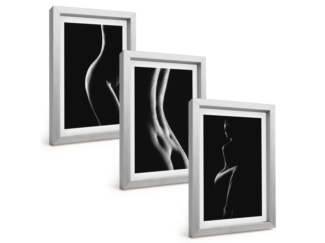 Composição De Quadros Na Paredesilhuetas Femininas Em Preto E Branco Moldura Prateada Quadros Para A Sala De Estar Espelharte (3 Peças 20x30 Cm)