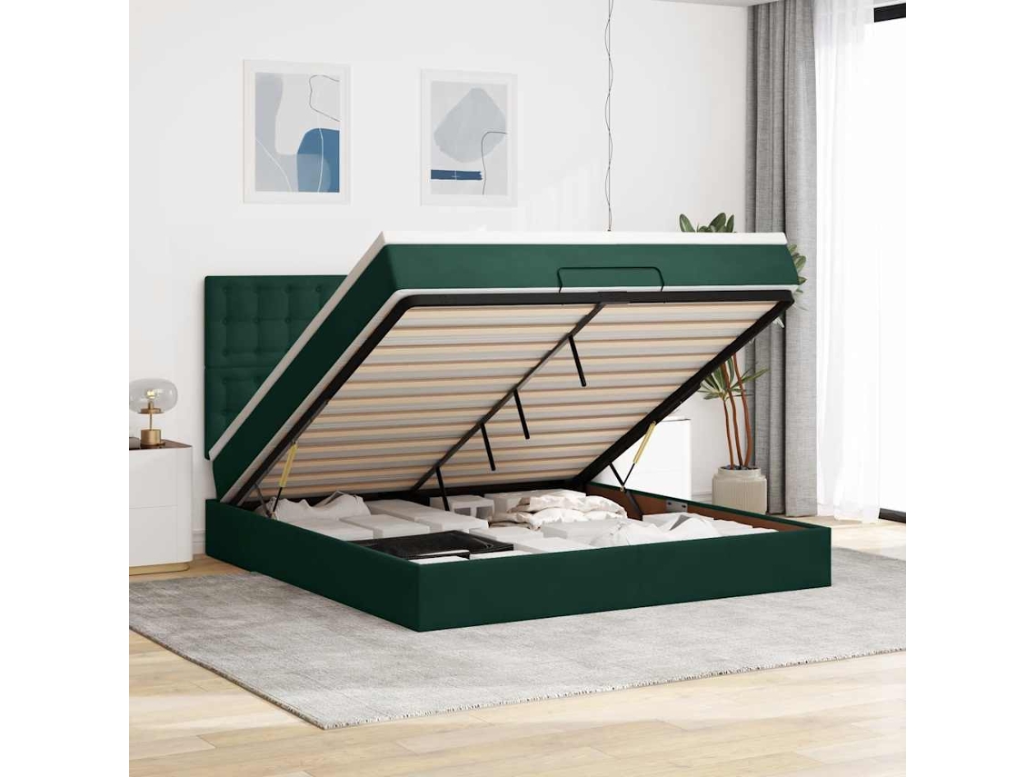 Vidaxl Estrutura De Cama Otomana Com Colchão Verde Escuro Veludo