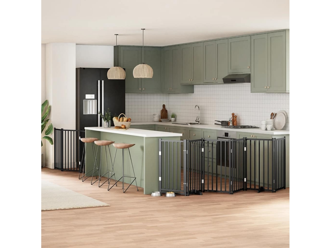 Vidaxl Portão P/ Cães Com Porta Dobrável 9 Painéis 450 Cm Álamo Preto