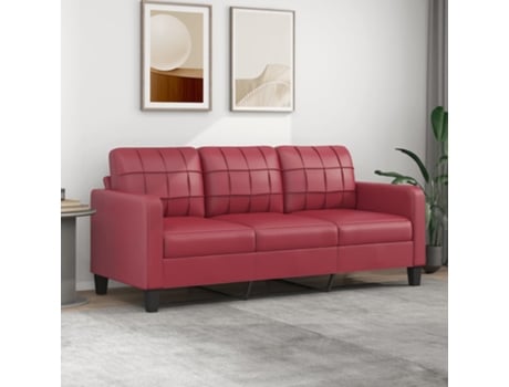 Sofá De 3 Lugares 180 cm Couro Artificial Vermelho Tinto VIDAXL