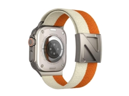 Bracelete para Apple Watch 46/49/45/44mm Nylon Bicolor com Fecho Magnético em Formato Z Laranja Claro XIAOMOYU