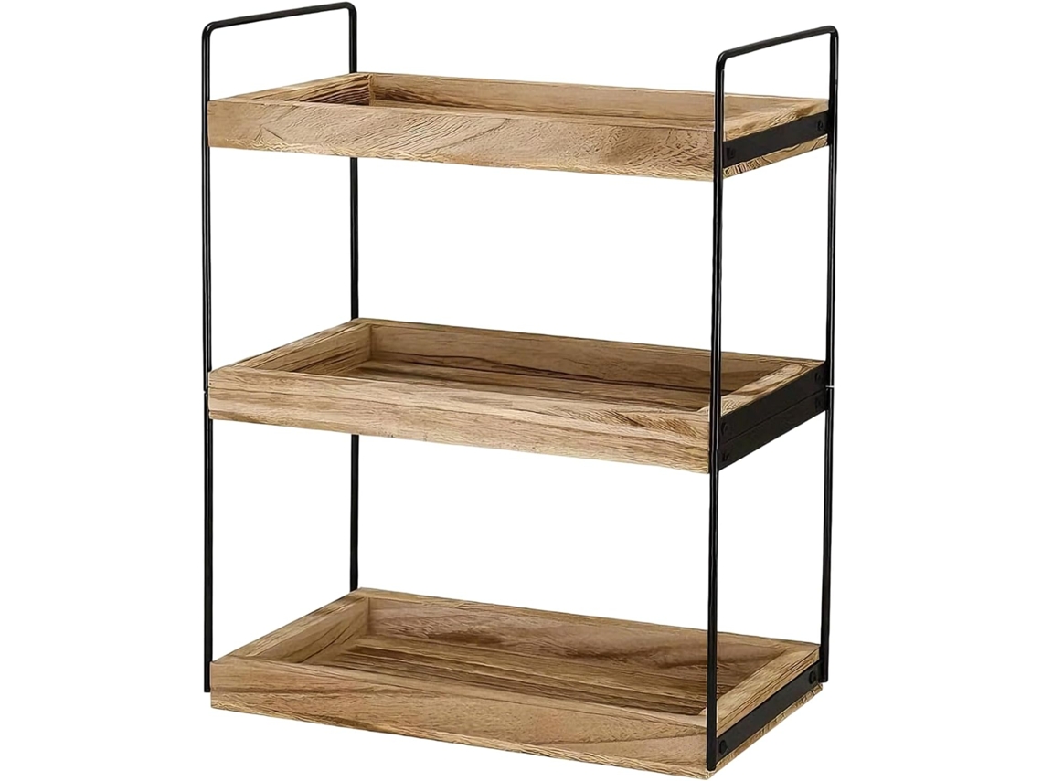 Prateleira De 3 Níveis Em Madeira E Metal Para Banheiro, 17x 33x 44cm, Organizador De Bancada, Organizador De