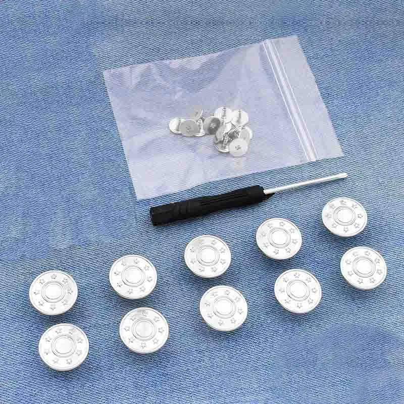 10 Botões e Fechos de Metal + Chave de Fenda Ajustável, Removível e Reutilizável. MDUG