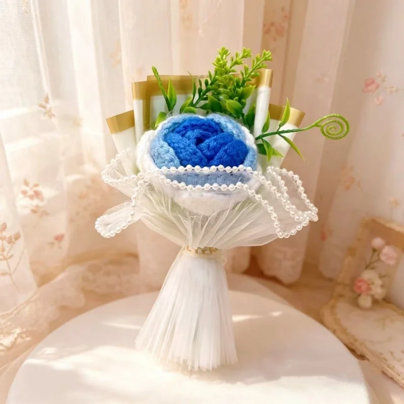 Mini Buquê De Crochê Feito À Mão De 15 Cm Com Flores Artificiais - Presente Romântico