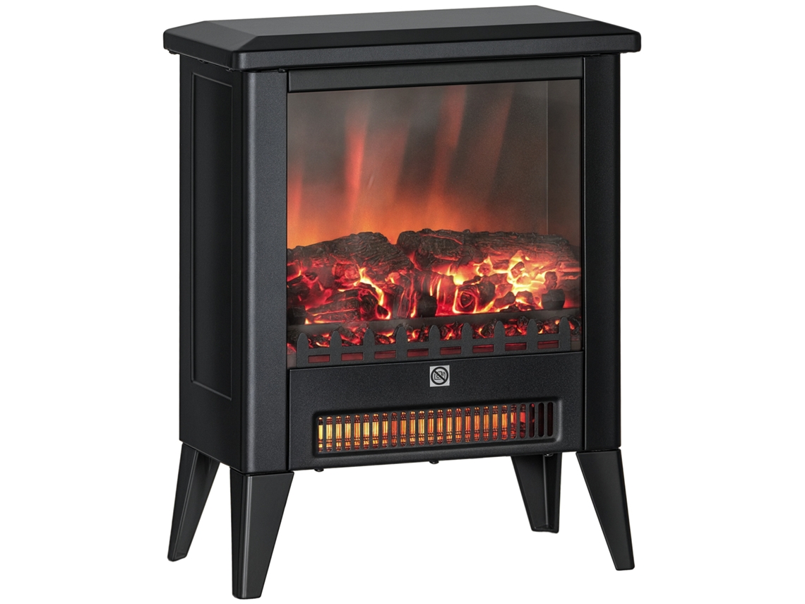Lareira Elétrica de 1800w com Efeito de Chama em 3 Intensidades Medidas Estrutura em Metal e Vidro Dimensões: 36x21x47 Cm