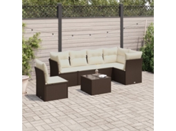 Vidaxl 6 Pcs Conjunto De Sofás Jardim C/ Almofadões Vime Pe Castanho