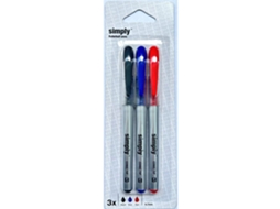 Caneta Rollerball SIMPLY Ponta de 0,7 Mm, Tinta de Cores Sortidas, Embalagem 3 Unidades